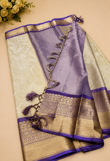 Ivory Purple Floral Border Elegance Saree