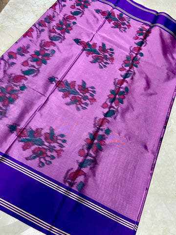 Purple Floral Pattern Contrast Border Saree