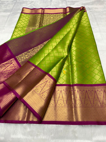 Green Magenta Gold Traditional Border Saree