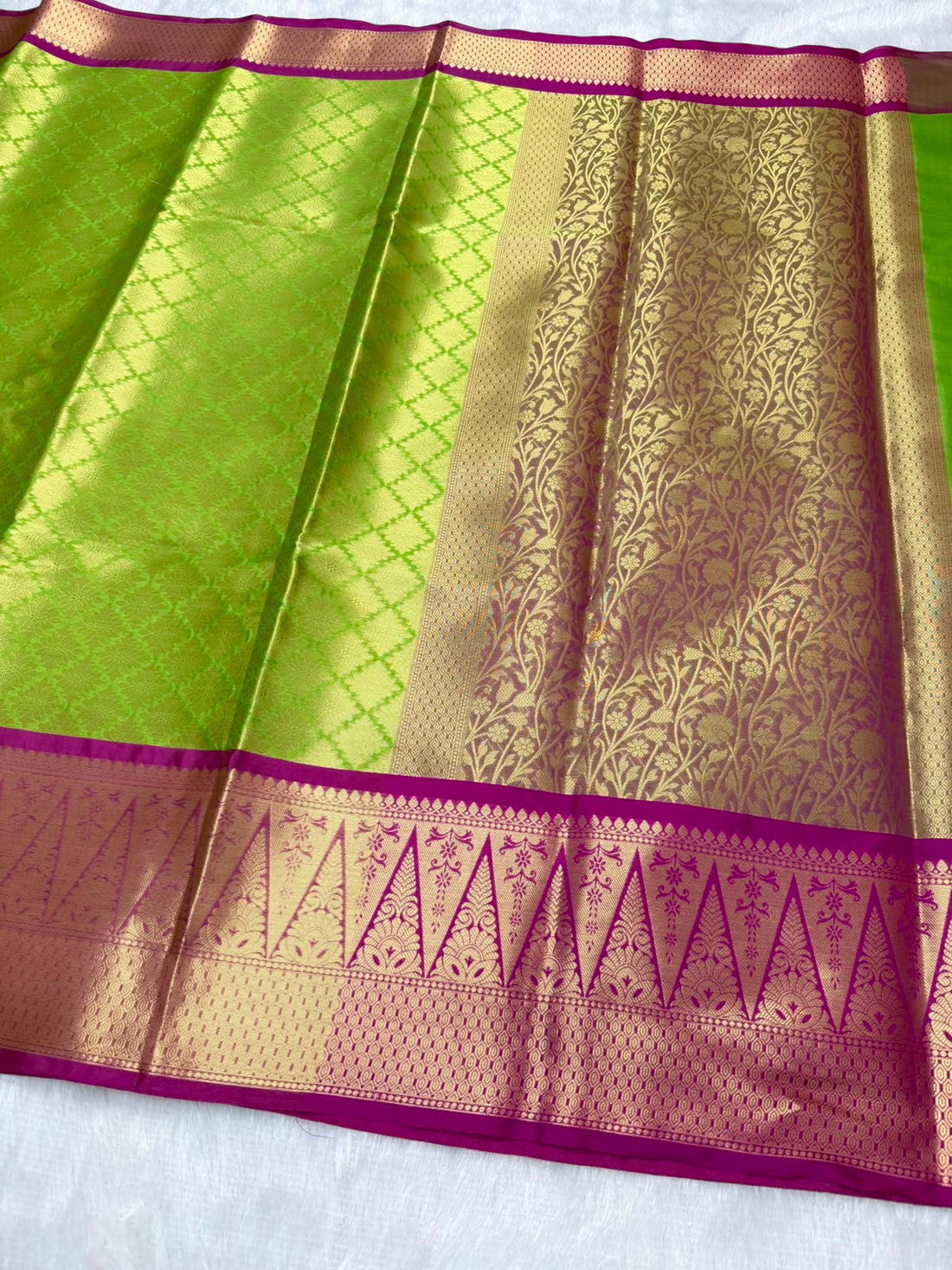 Green Magenta Gold Traditional Border Saree