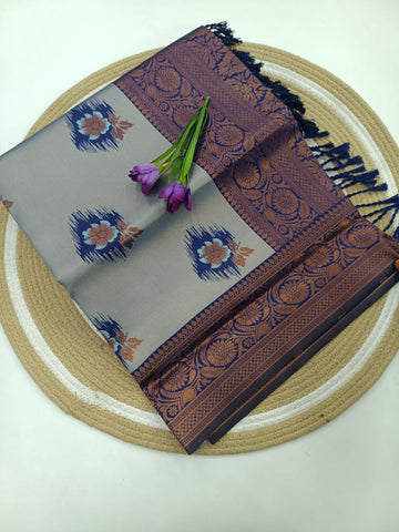 Elite Korvai Navy Floral Silk Saree