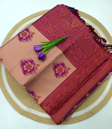 Elite Korvai Mauve Floral Silk Saree
