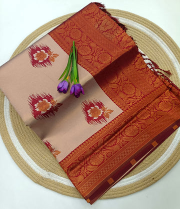 Elite Korvai Peach Floral Silk Saree