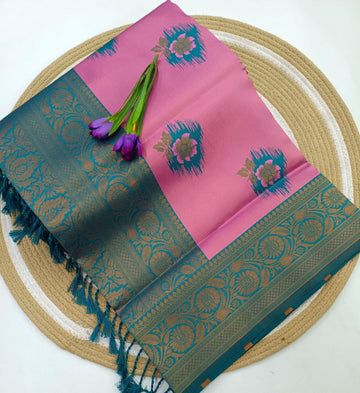 Rosewater Bloom Teal Korvai Silk Saree