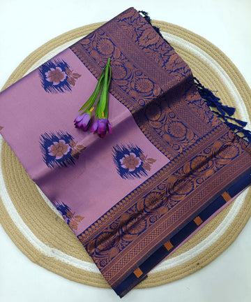 Lavender Bloom Royale Korvai Silk Saree