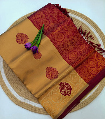 Antique Gold Maroon Floral Korvai Saree