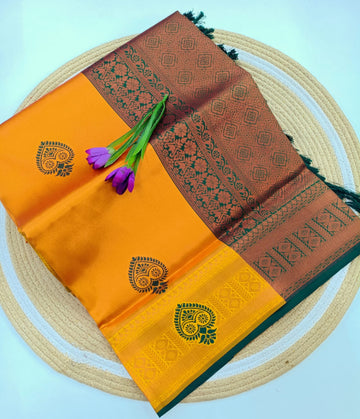 Sunlit Marigold Emerald Paisley Korvai Saree