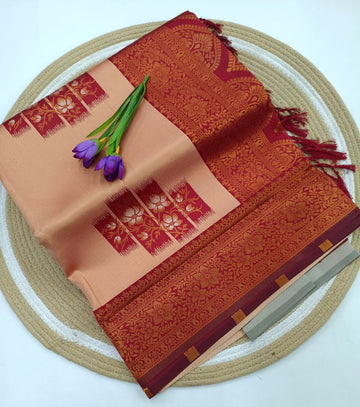 Peach Maroon Floral Korvai Saree