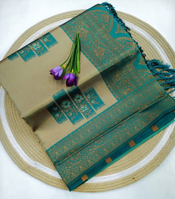 Teal Mist Floral Korvai Saree