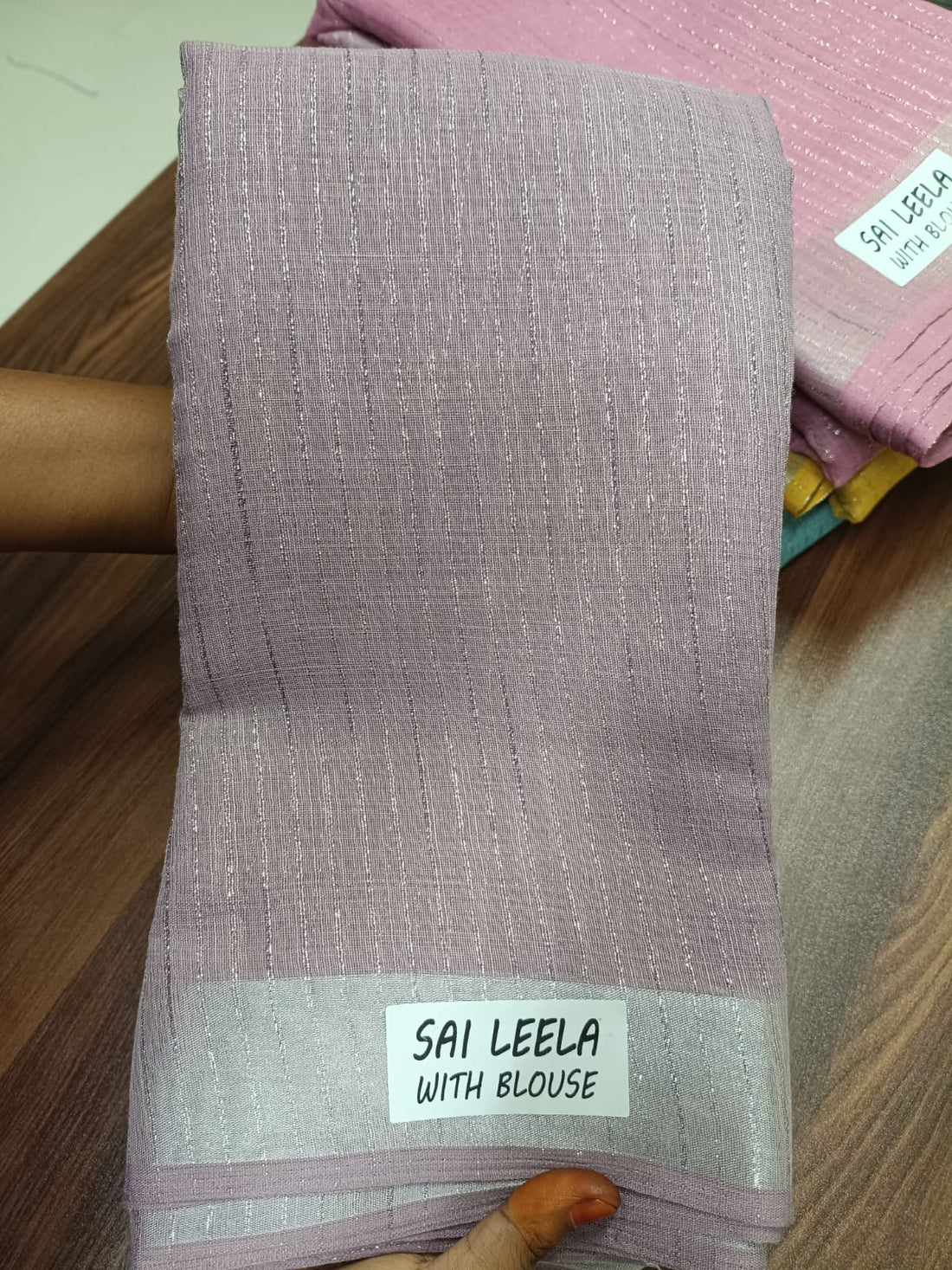 Soft Lavender Silver Border Textured Saree