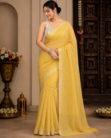 Sunshine Yellow Silver Border Textured Saree
