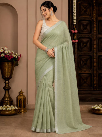 Sage Green Silver Border Graceful Saree