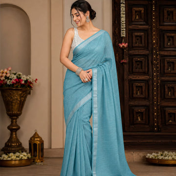 Serene Blue Silver Border Textured Saree