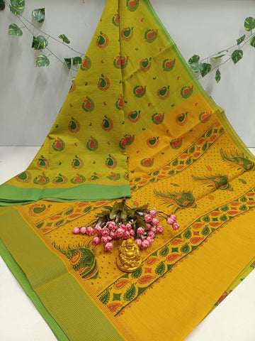 Mango Yellow Green Saree