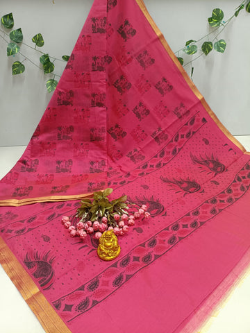 Rose Garden Peacock Cotton Saree