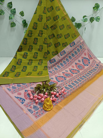 Olive Blossom Heritage Cotton Saree