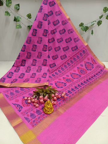 Rani Pink Peacock Print Saree