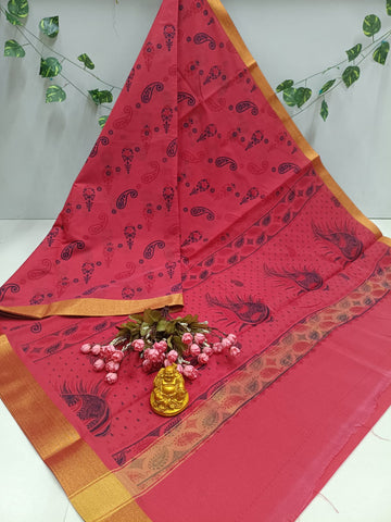 Rani Pink Peacock Pallu Saree