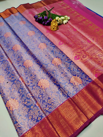 Grand Wedding Tissue Silk Saree – Royal Blue & Pink
